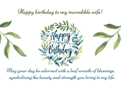 Printable Leaf Wreath Birthday Card for Wife Template