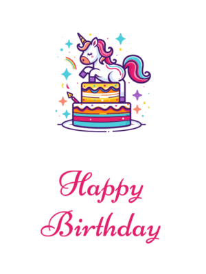 Printable Unicorn & Cake Birthday Card for Kids