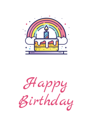Printable Rainbow & Cake Birthday Card Template for Kids