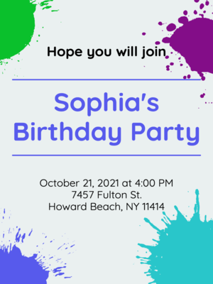Printable Splatter Birthday Invitation