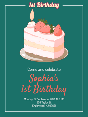 Free Printable Myrtle Green 1st Birthday Invitation Template