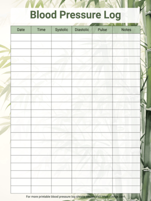 Free Printable Bamboo Background Blood Pressure Log Sheet