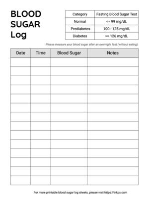 Free Printable Simple Fasting Blood Sugar Log Sheet (Big Space, Elder-Friendly)