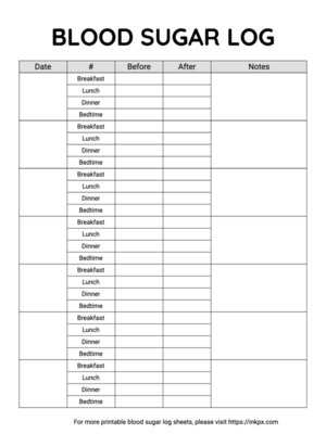 Printable Black and White Meals & Bedtime Blood Sugar Tracker