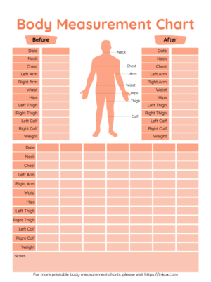 Printable Colorful Guided Tile Style Body Measurement Chart For Male