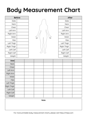 Free Printable Simple Table Style Body Measurement Chart For Female