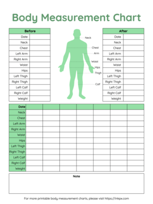 Printable Colorful Guided Table Style Body Measurement Chart For Male