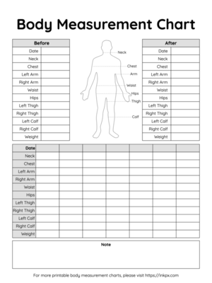 Free Printable Guided Table Style Body Measurement Chart For Male