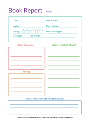 Free Printable Colorful Detailed Book Report Template