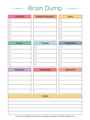 Free Printable Colorful Table Style Brain Dump Worksheet Template