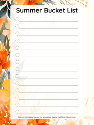 Free Printable Blank Summer Flower Bucket List Template