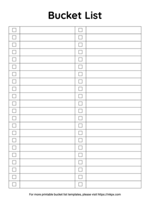 Free Printable Blank Table Style Bucket List Template