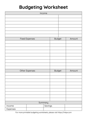 Free Printable Blank Student Budgeting Worksheet