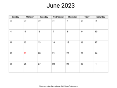 Printable June 2023 Calendar with US Holidays