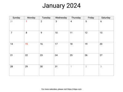 Printable January 2024 Calendar with US Holidays