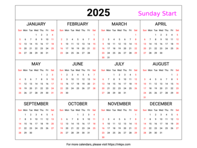 Free Printable Weekend Highlight Table 2025 Calendar (Landscape, Sunday First)