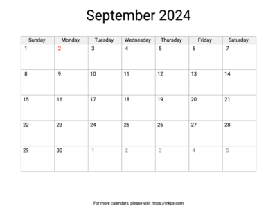 Printable September 2024 Calendar with US Holidays