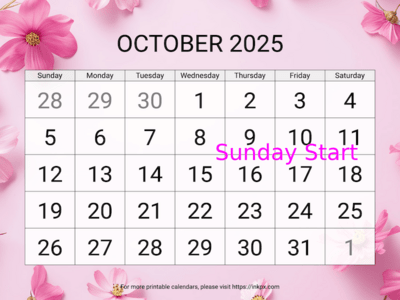 Free Printable Large Cosmos October 2025 Calendar (Sunday Start)