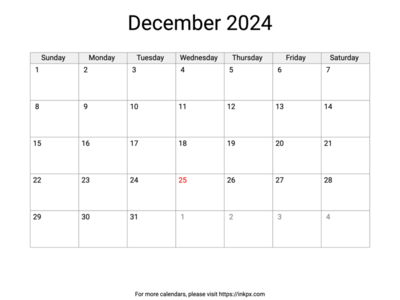 Printable December 2024 Calendar with US Holidays