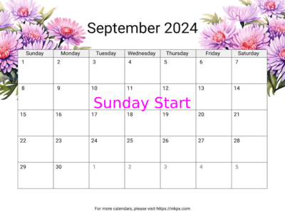 Printable Aster September 2024 Calendar (Sunday First)