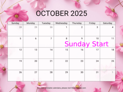 Free Printable Cosmos October 2025 Calendar (Sunday Start)