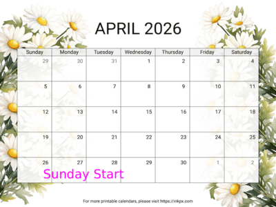 Free Printable Daisy April 2026 Calendar (Sunday Start)