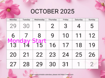 Free Printable Large Cosmos October 2025 Calendar (Monday Start)