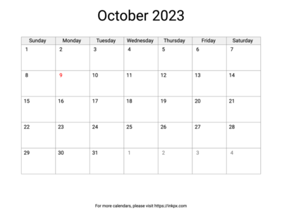 Printable October 2023 Calendar with US Holidays