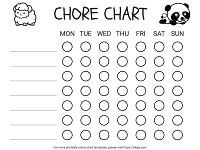 Free Printable Simple Black and White Chore Chart For Kindergartners