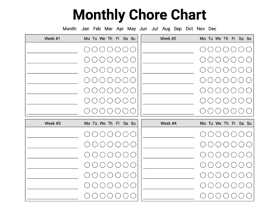 Free Printable Monthly Black and White Chore Chart Template