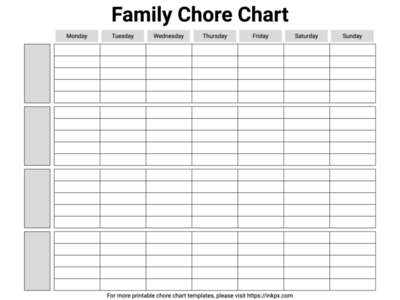 Free Printable Blank Black and White Family Chore Chart