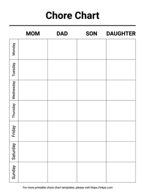 Free Printable Minimalist Black and White Family Chore Chart