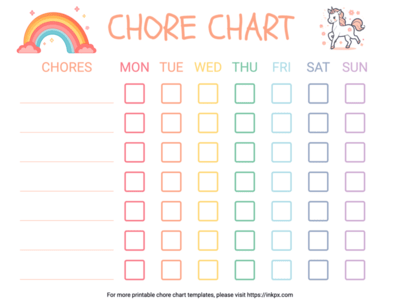 Free Printable Unicorn Chore Chart Template for Kindergartners