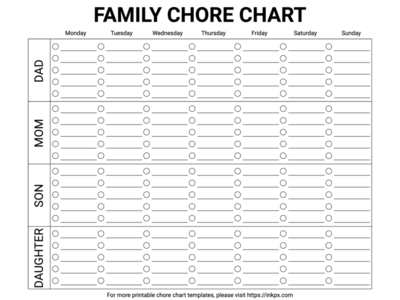 Free Printable Table Style Family Chore Chart