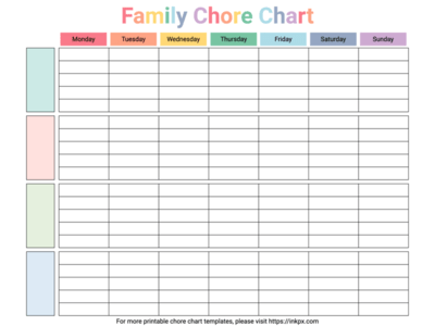 Free Printable Blank Colorful Family Chore Chart