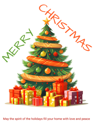 Free Printable Xmas Tree and Gifts Christmas Card