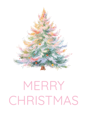 Printable Fancy Pink Christmas Tree Xmas Card Template