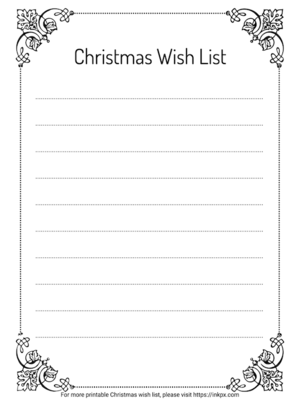 Free Printable Fancy Border Style Christmas Wish List Template