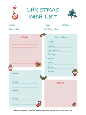 Free Printable Colored Tile Christmas Wish List Template