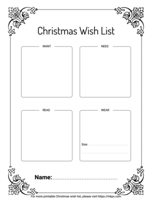 Free Printable Clean Style Christmas Wish List Template