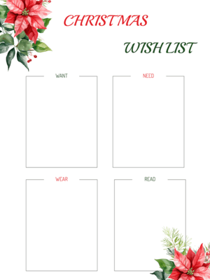 Free Printable Flower Corner Christmas Wish List Template