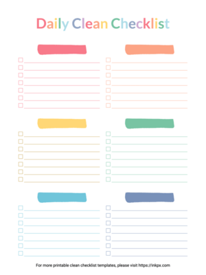 Printable Blank Colorful Daily Clean Checklist Template