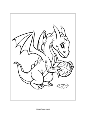 Printable Cute Dragon Playing Ball Coloring Page