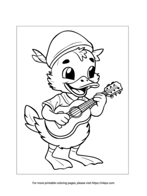 Free Printable Duck Guitarist Coloring Page