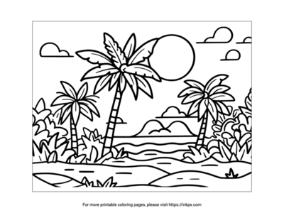 Printable Summer Coconut Tree Coloring Page