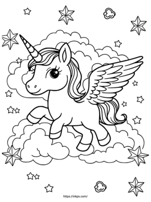 Free Printable Flying Unicorn Coloring Page