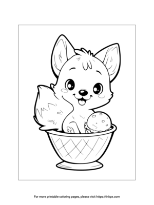 Printable Cute Fox & Ice Cream Coloring Sheet