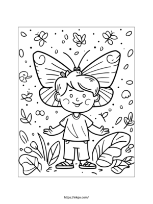 Printable Cute Boy & Butterfly Coloring Sheet