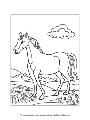 Printable Horse in the Field Coloring Page