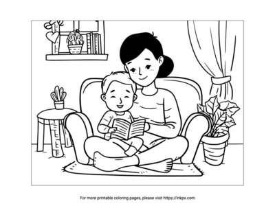 Printable Mother & Son Reading Time Coloring Page
